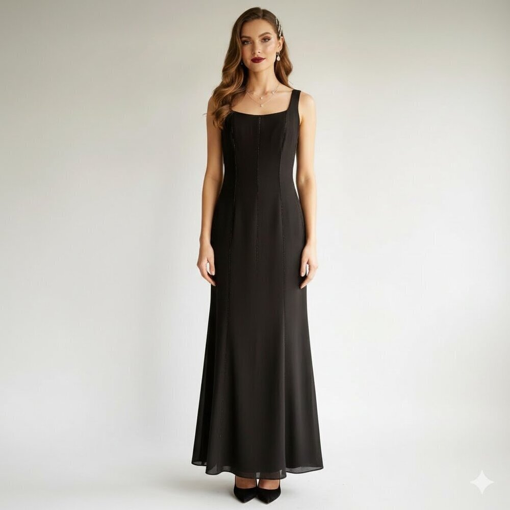 VINTAGE Black Trumpet Maxi Beaded Formal Dress Size 6
